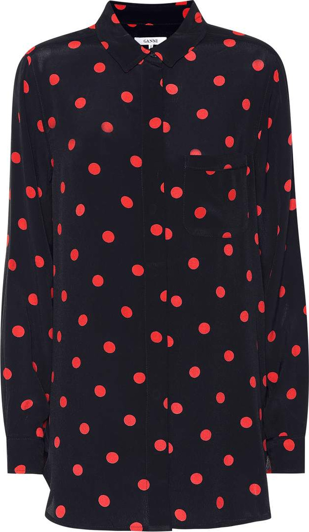 Ganni Barra crêpe polka-dot blouse