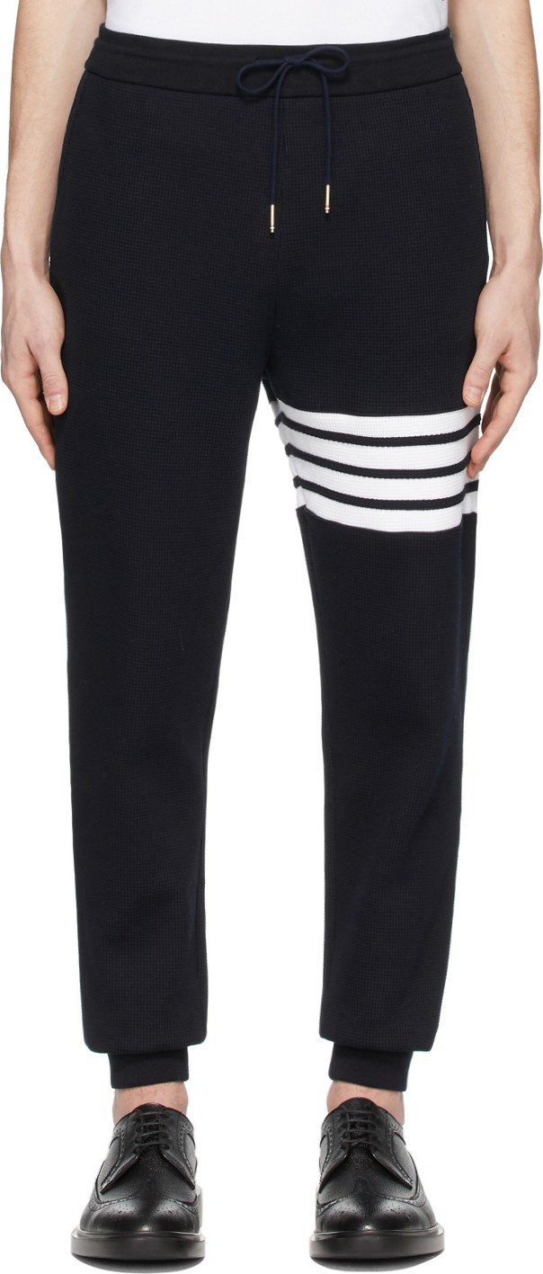 Thom Browne Navy Waffle Knit 4-Bar Sweatpants