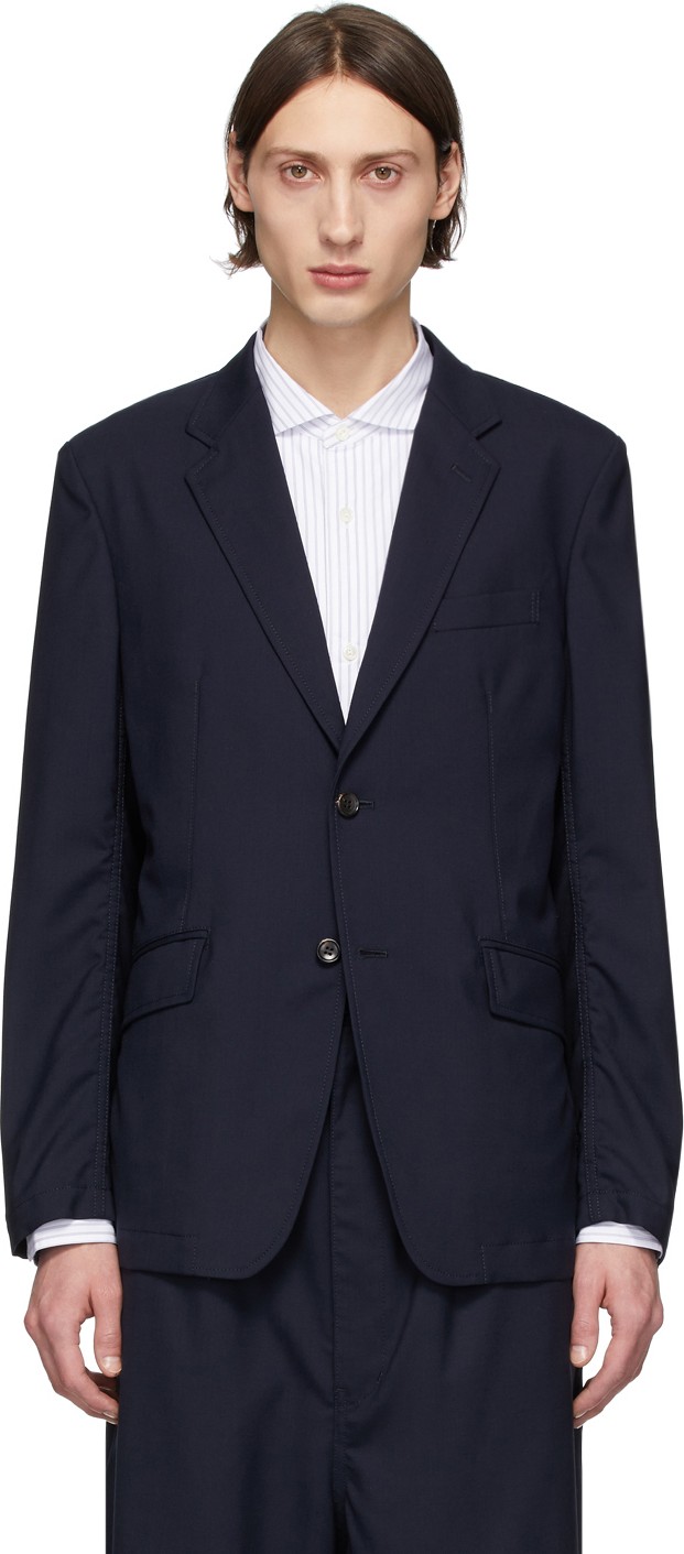 Comme des Garçons Homme Navy Tropical Wool Blazer