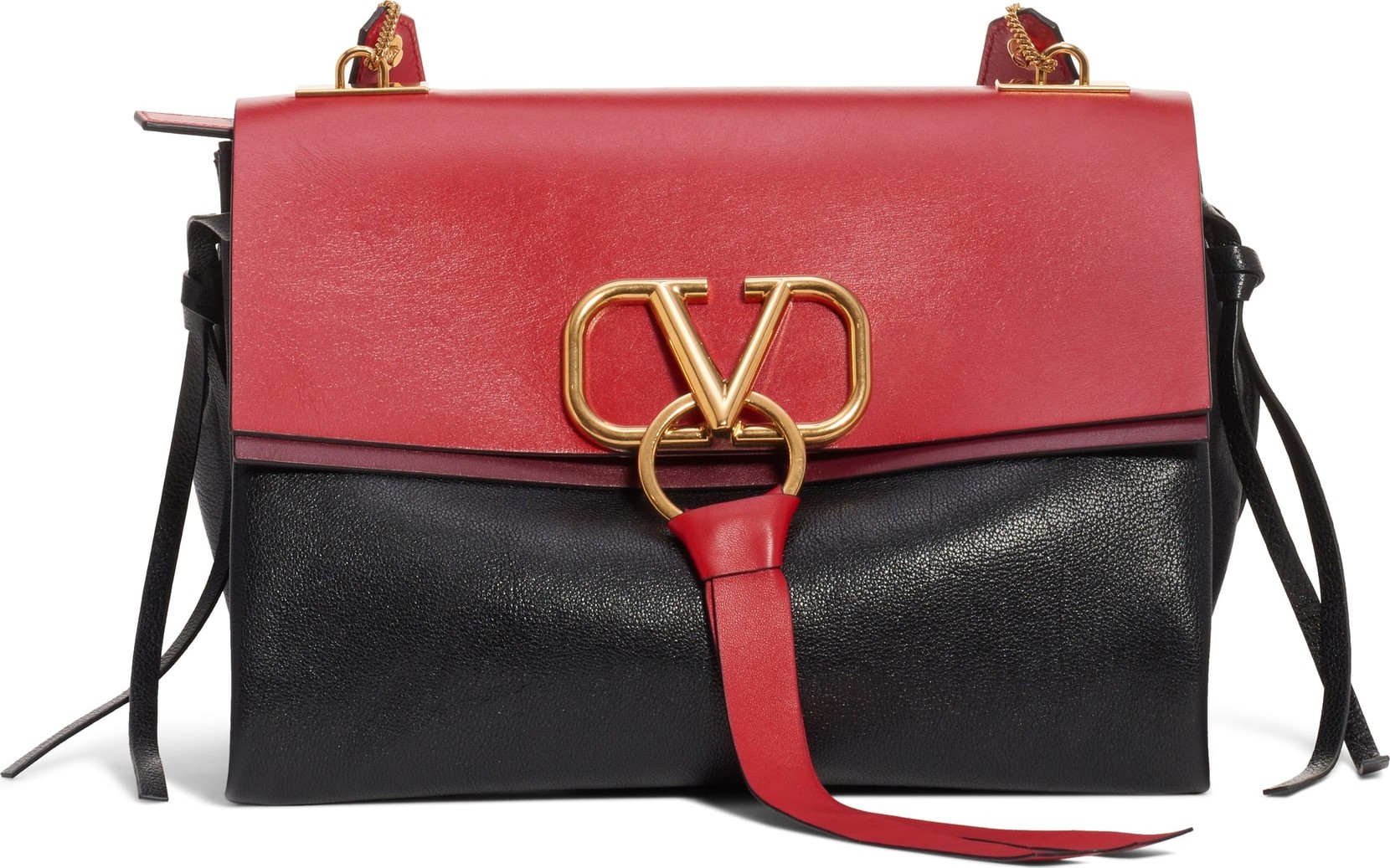 Valentino Medium V-Ring Leather Shoulder Bag