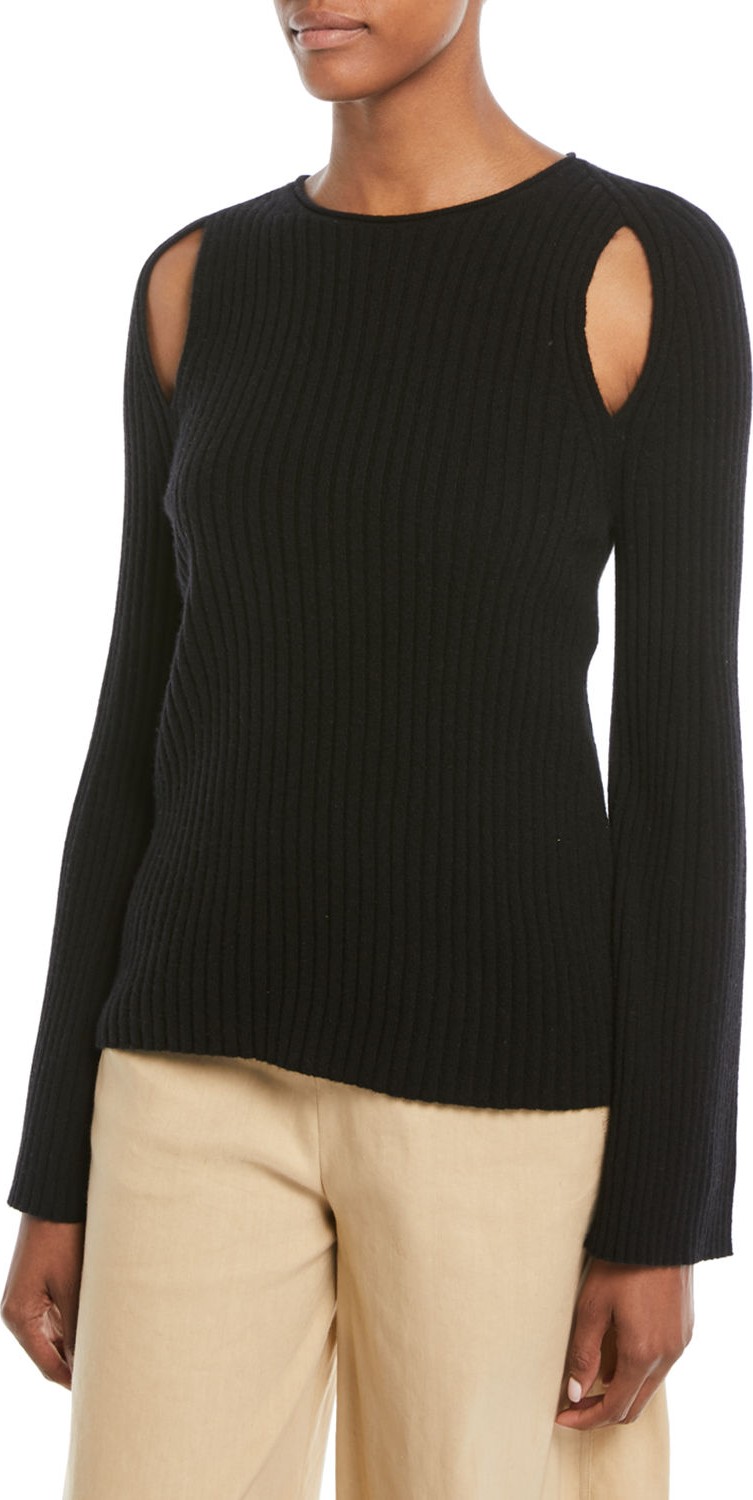 Vince Slit-Shoulder Ribbed Cashmere Sweater
