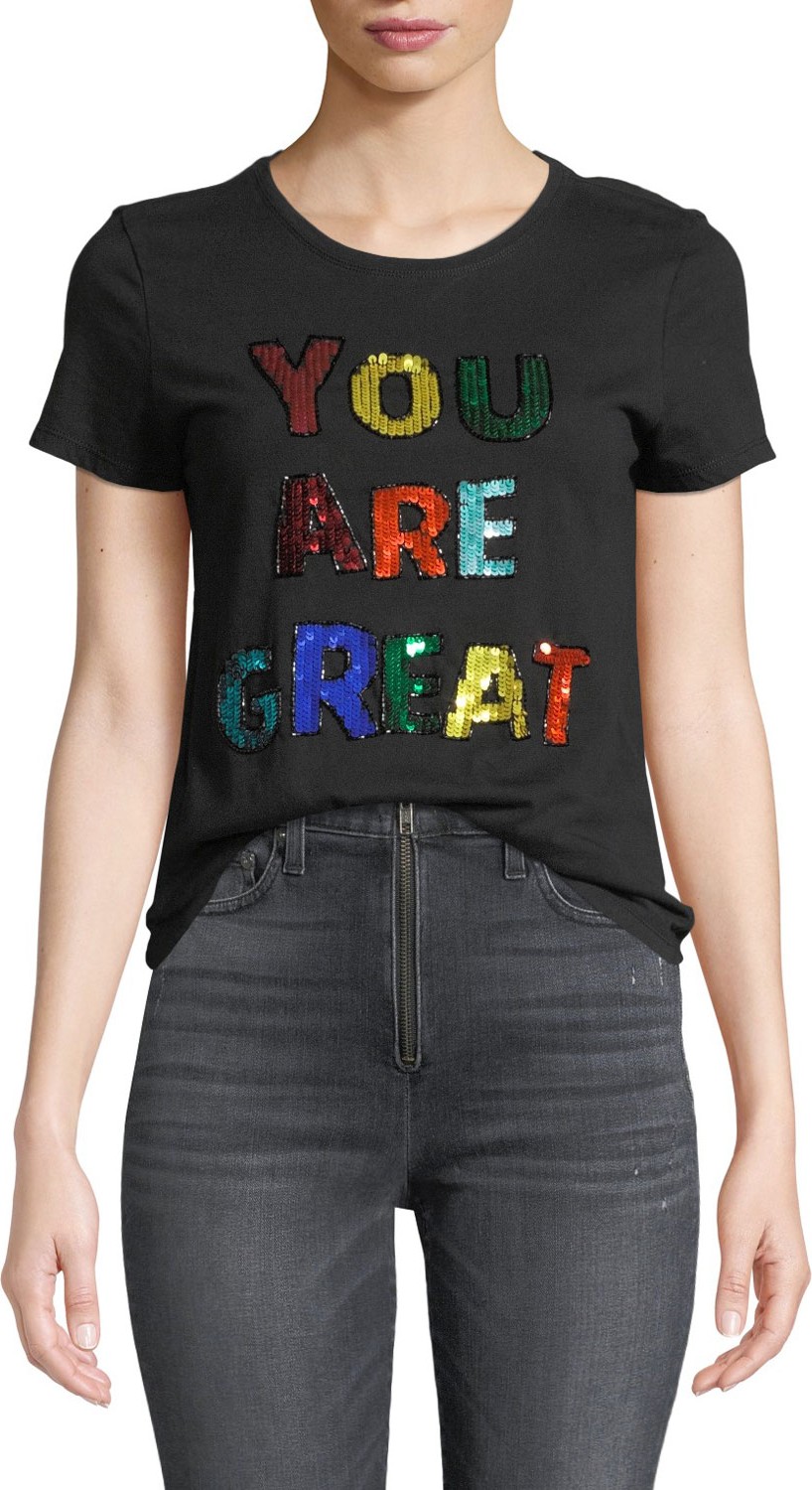 Alice + Olivia Rylyn Embellished Short-Sleeve Crewneck Tee