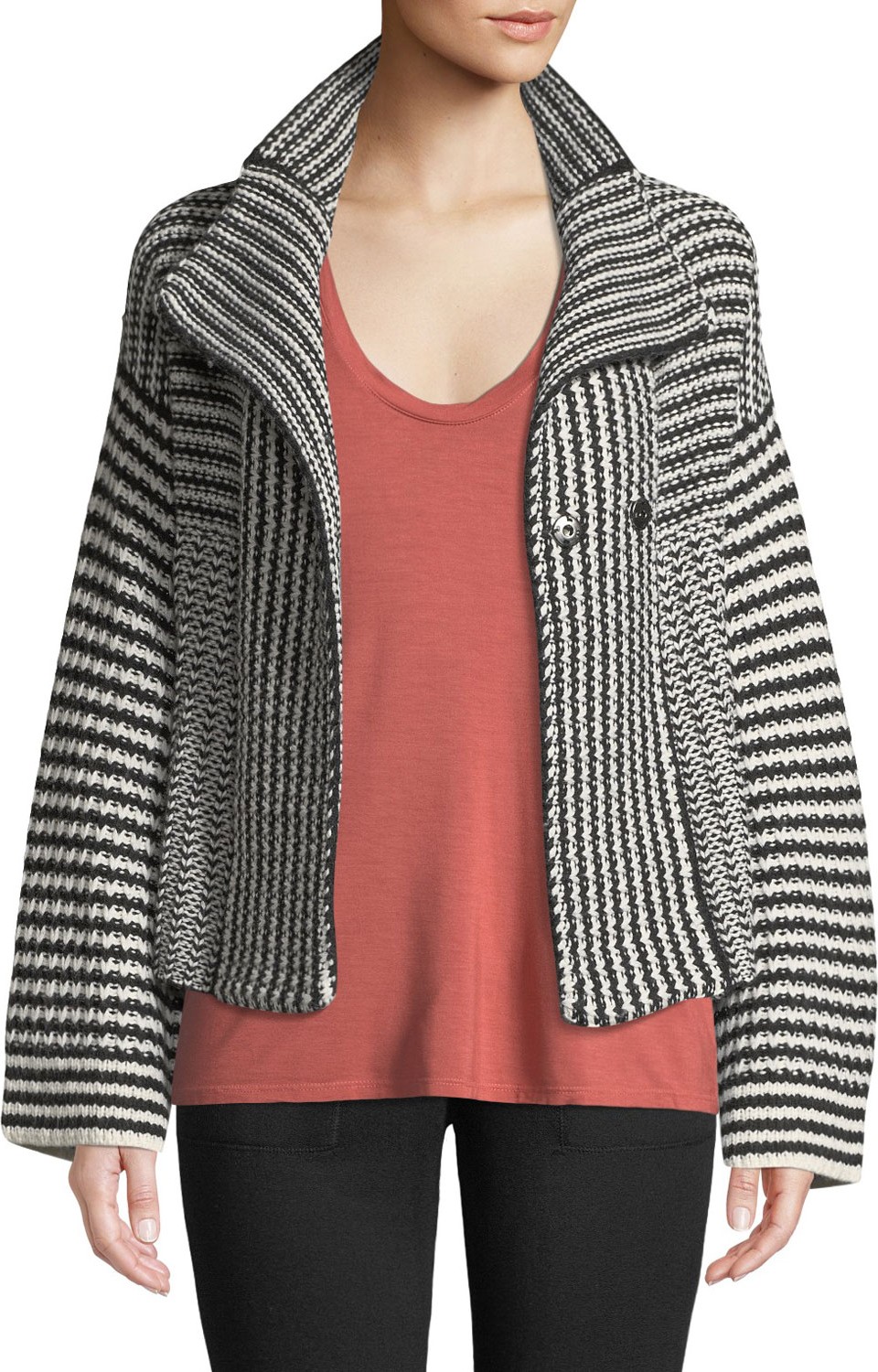 Splendid Onyx Striped Knit Sweater Jacket