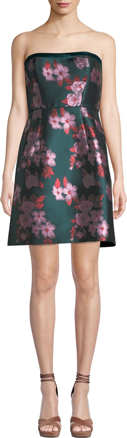 Aidan by Aidan Mattox Strapless Metallic Jacquard Flower Dress