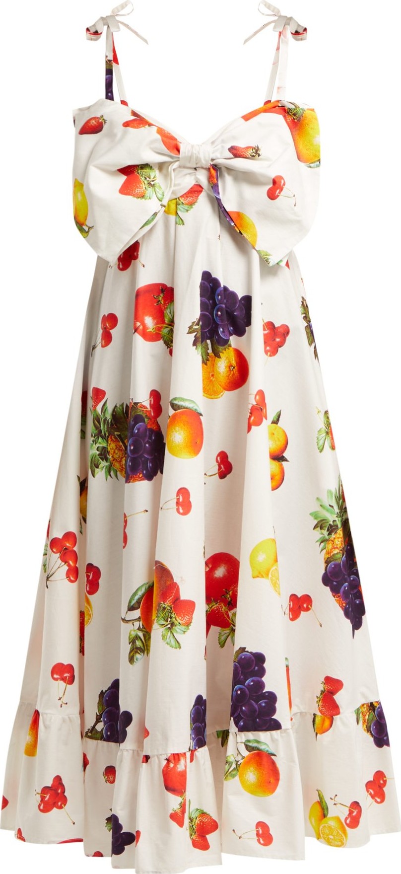 MSGM Bow-bodice fruit-print cotton midi dress