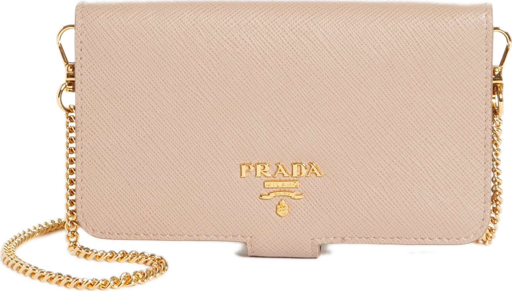 Prada Saffiano Metal Oro Chain Book Phone Wallet