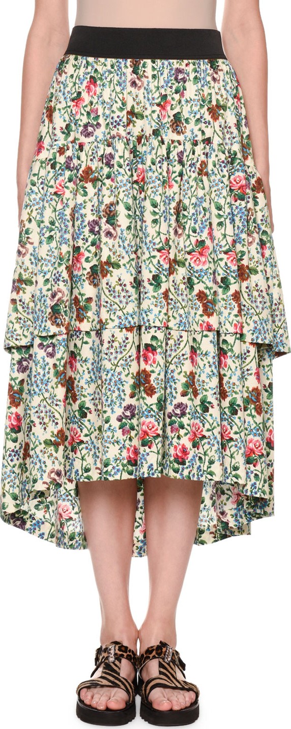 Antonio Marras Tiered Floral Midi Skirt with Pockets