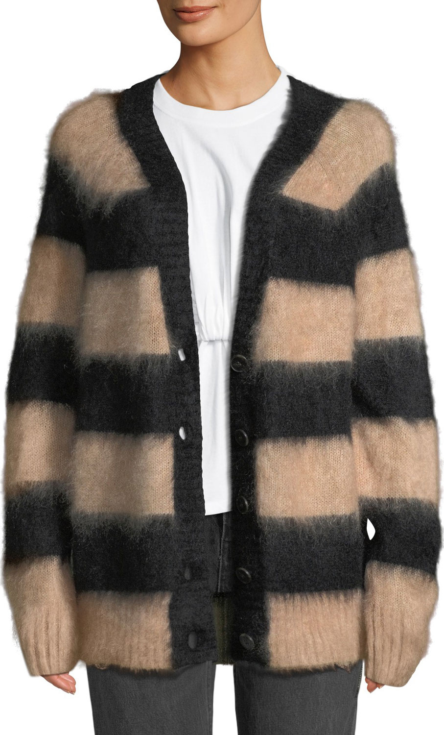 T By Alexander Wang Striped Oversized Mohair Cardigan
