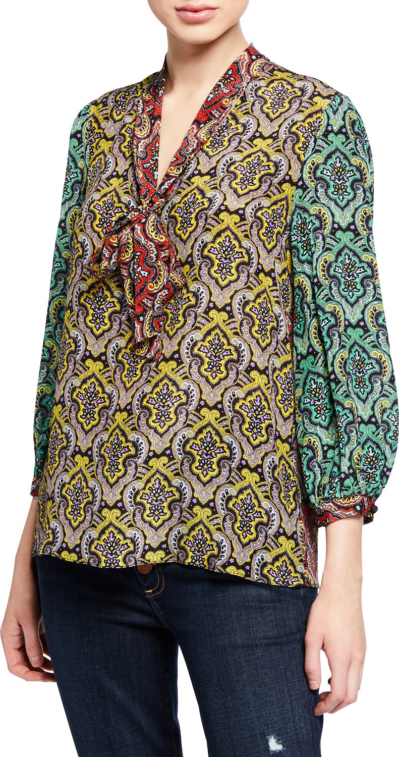 Alice + Olivia Sheila Blouson-Sleeve V-Neck Top