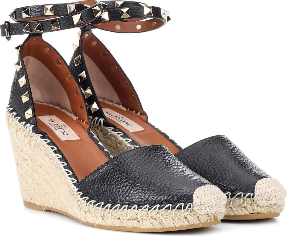 Valentino Valentino Garavani Rockstud Double leather wedge espadrilles