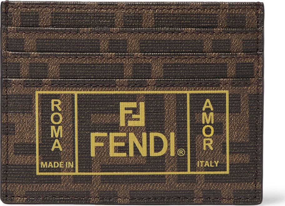 Fendi Logo-Print Cross-Grain Leather Cardholder