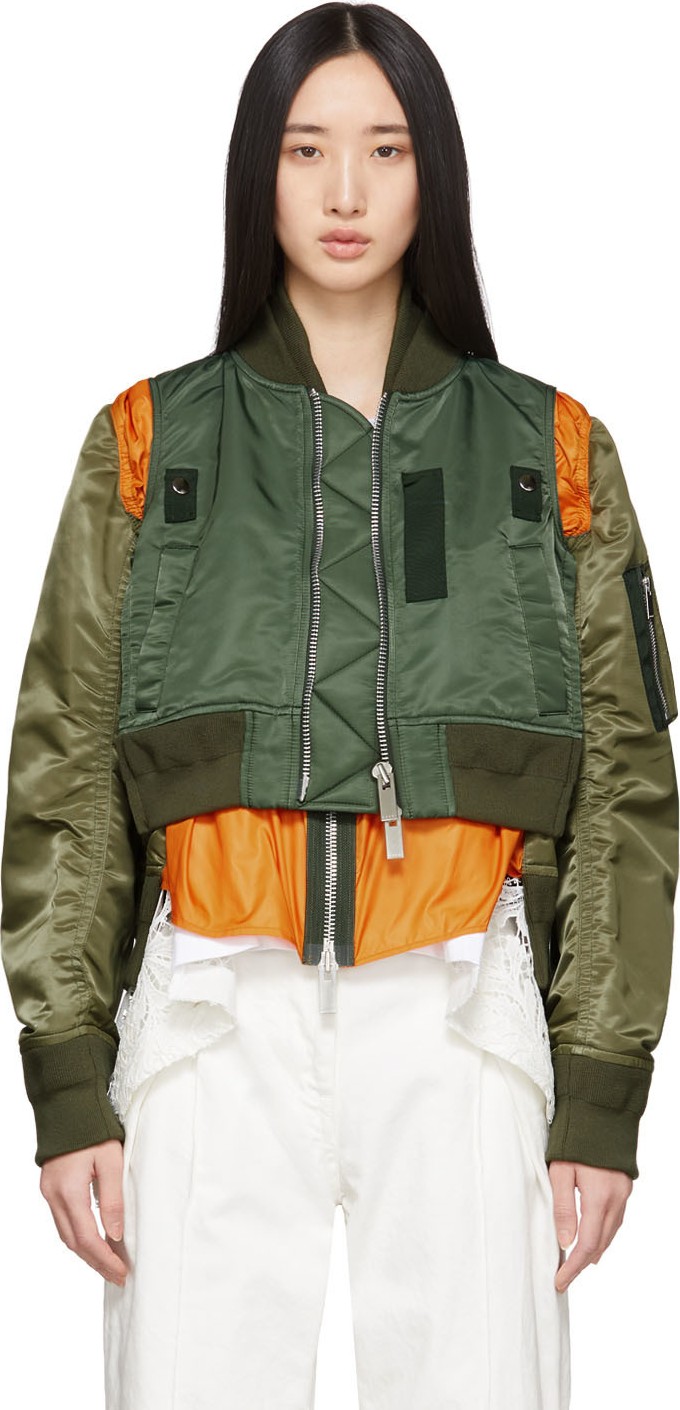 Sacai Khaki Combo MA-1 Bomber Jacket