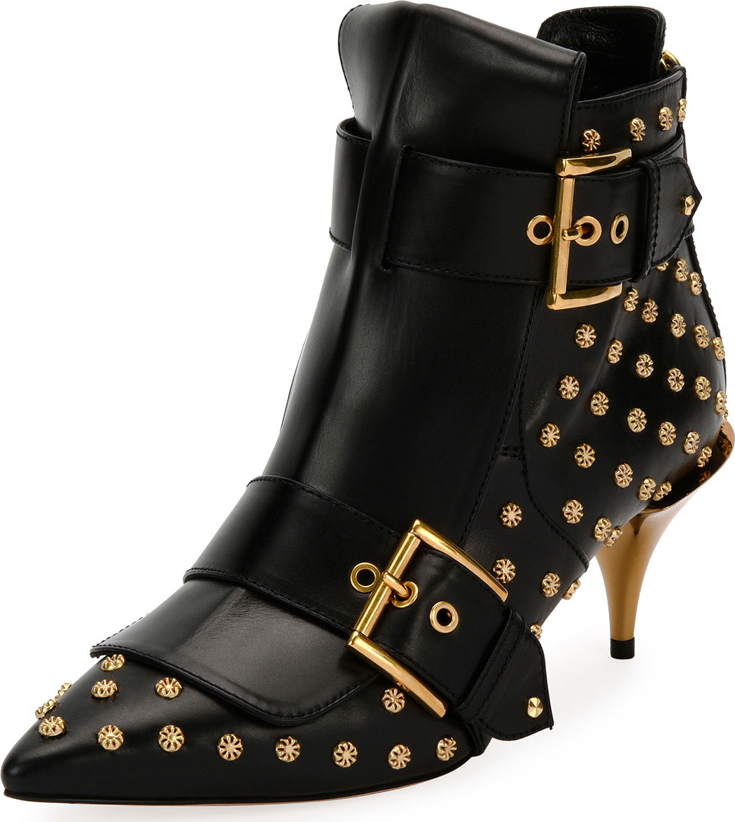 Alexander McQueen Studded Kitten-Heel Pointed Bootie