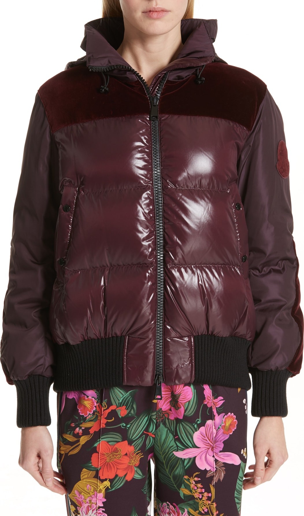 Moncler Elanion Velvet Trim Down Puffer Coat