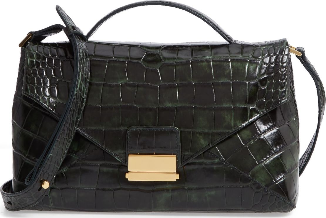 Dries Van Noten Croc Embossed Leather Shoulder Bag