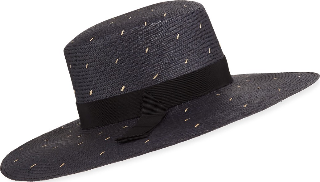 Helen Kaminski Noire Woven Dot Pattern Boater Hat