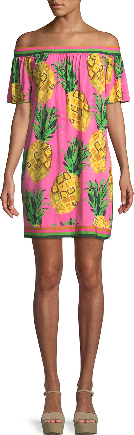 Trina Turk Kelso Matte Jersey Off-the-Shoulder Pineapple Dress