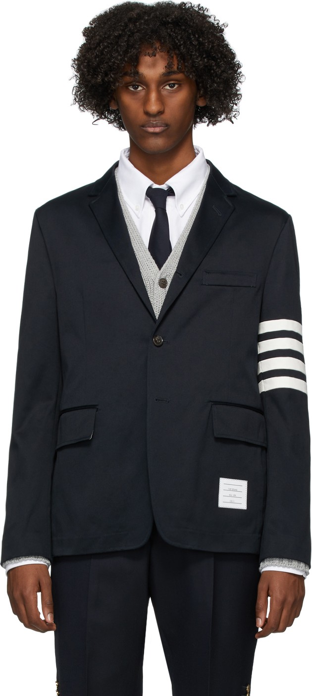 Thom Browne Navy Deconstructed 4-Bar Blazer
