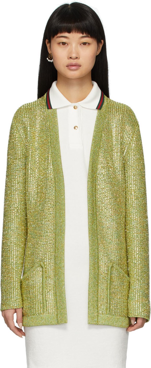 Gucci Yellow & Green Crystal Cardigan
