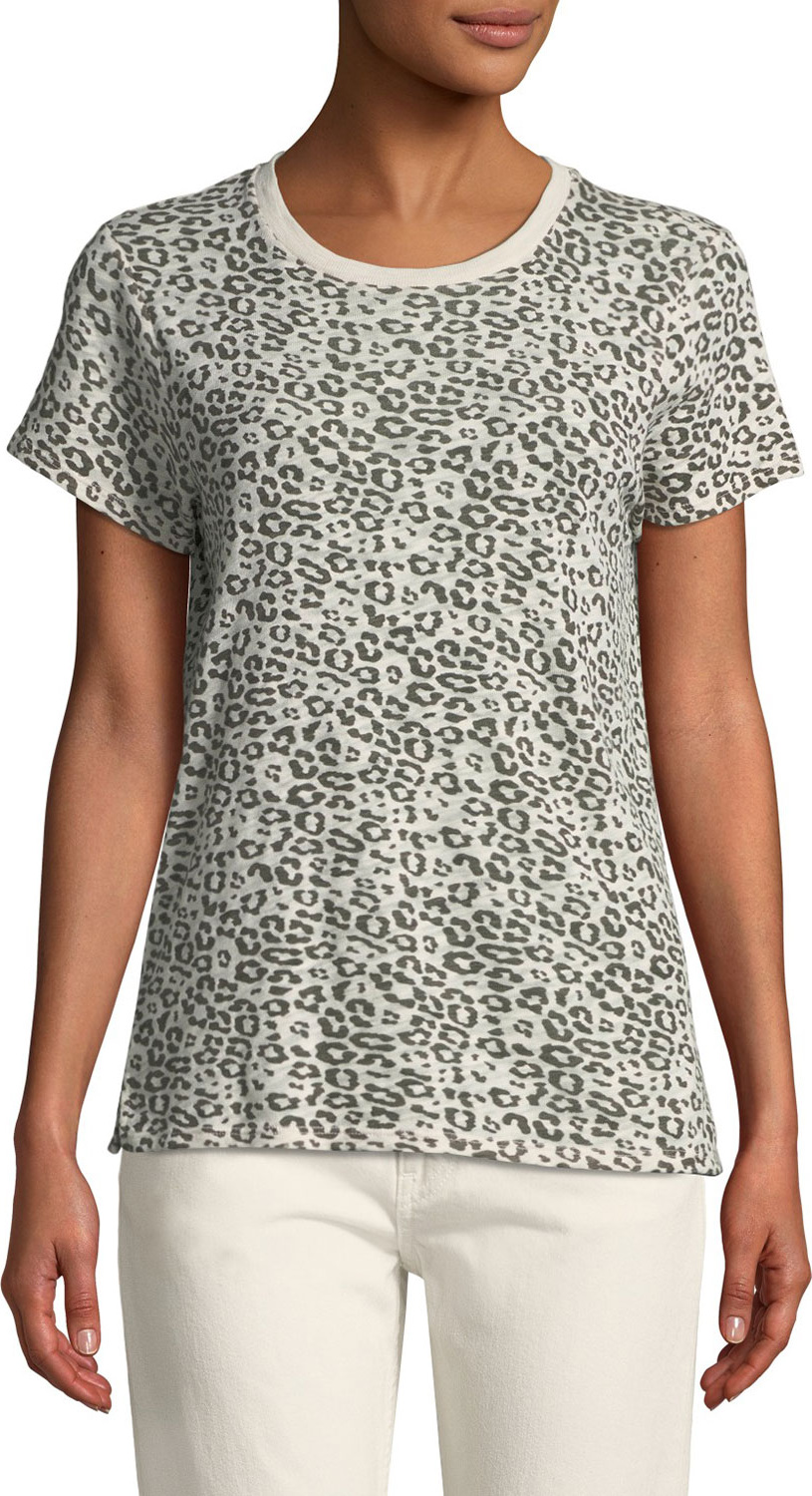 ATM Anthony Thomas Melillo Crewneck Short-Sleeve Leopard-Print Slub Tee