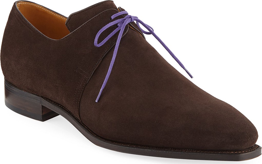 Corthay Arca Suede Lace-Up Shoe, Dark Brown
