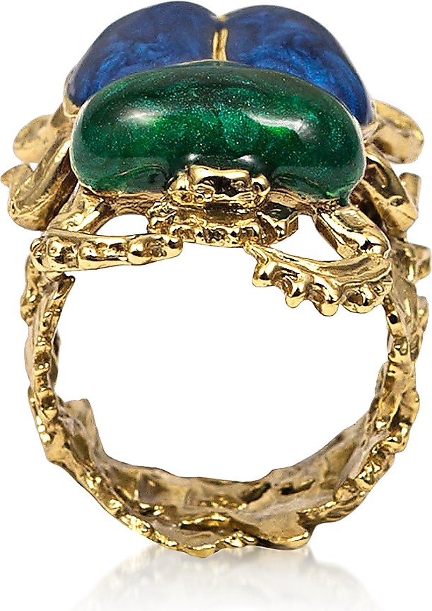Bernard Delettrez Bronze Scarab Ring w/ Hand Made Enamel