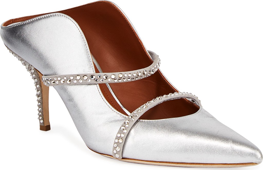 Malone Souliers Maureen Metallic Napa Crystal-Strap Mules
