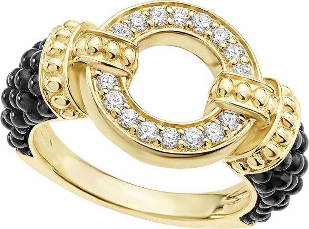LAGOS Circle Game Black Ceramic Ring with Diamonds, Size 7