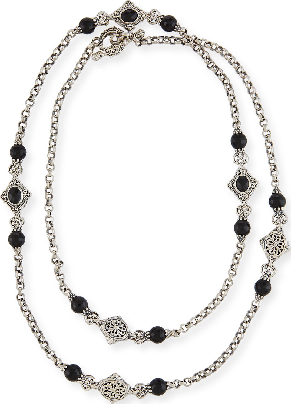 Konstantino Carved Sterling Silver & Black Onyx Station Necklace, 36"L