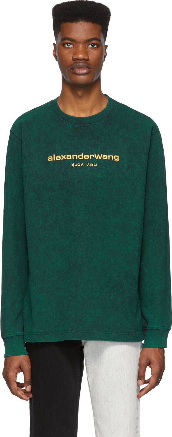 Alexander Wang Green Bleached Logo Long Sleeve T-Shirt