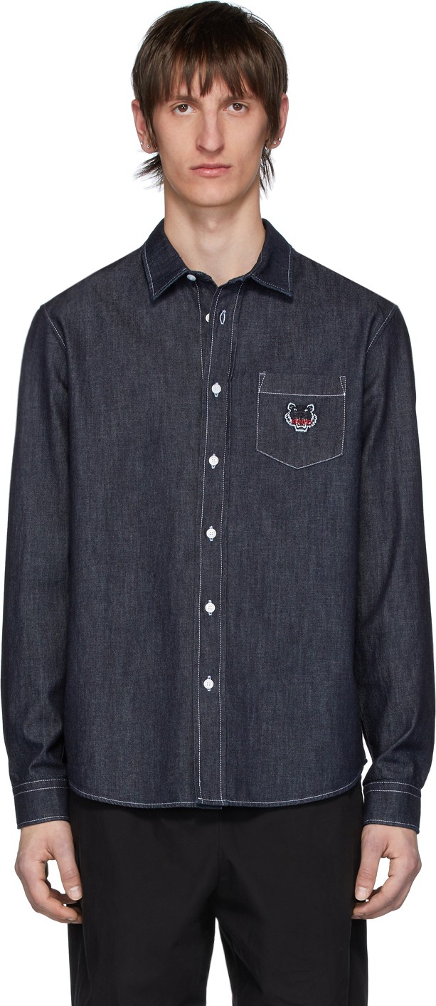 KENZO Navy Denim Tiger Crest Shirt