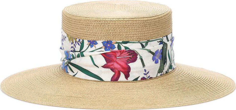 Gucci Woven hat with New Flora ribbon