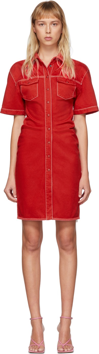Off White Red Denim Dress