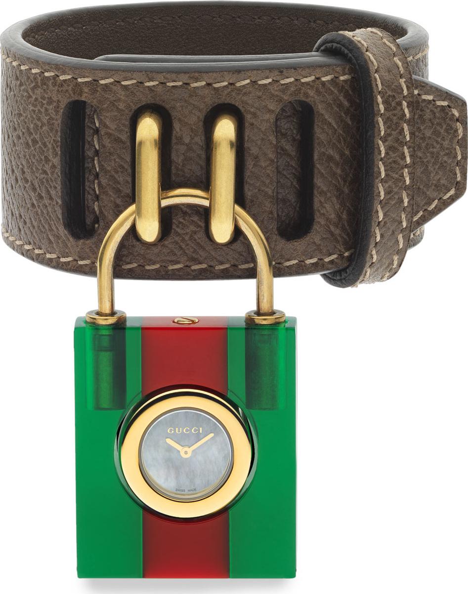 Gucci Constance Two-Tone Padlock Watch w/ Leather Strap