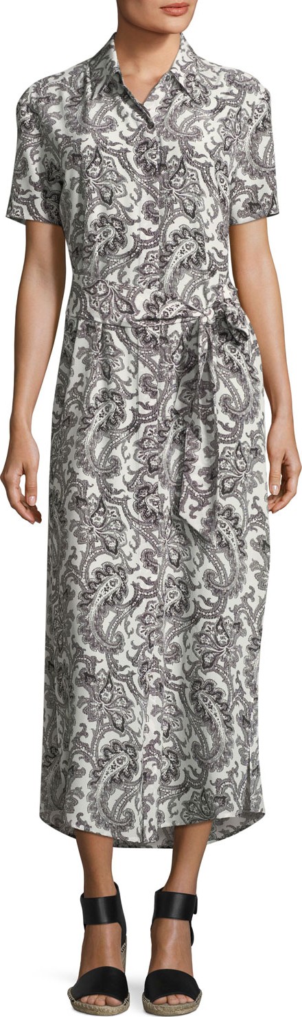 Marie France Van Damme Short-Sleeve Button-Down Printed Maxi Dress