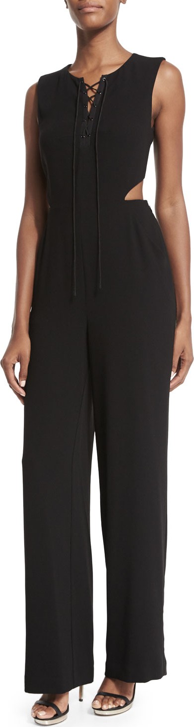 Jonathan Simkhai Sleeveless Angled Cutout Crepe Jumpsuit, Black