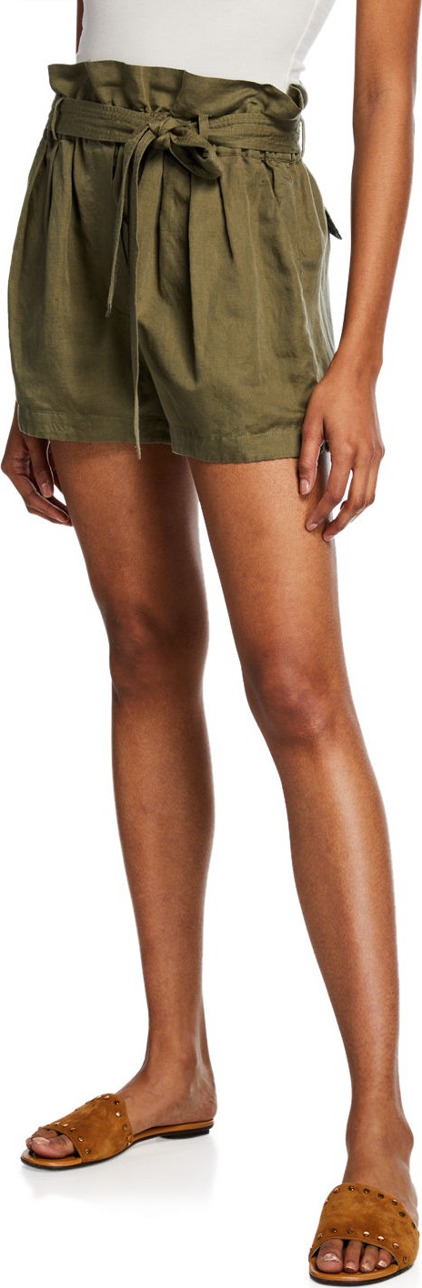 FRAME DENIM Belted Paperbag Linen-Blend Pocket Shorts