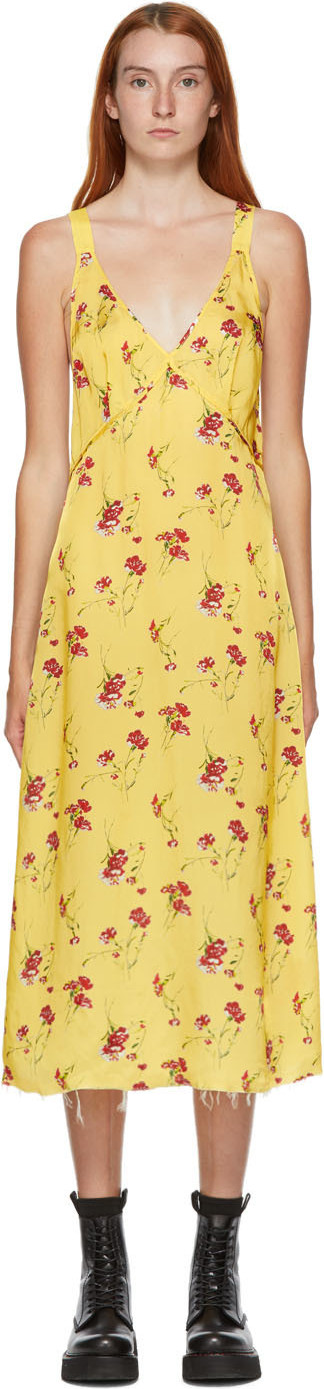 R13 - Yellow Long Side Stripe Slip Dress