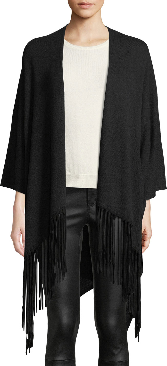 Emporio Armani Open-Front Wool-Blend Cape w/ Suede Fringe Trim