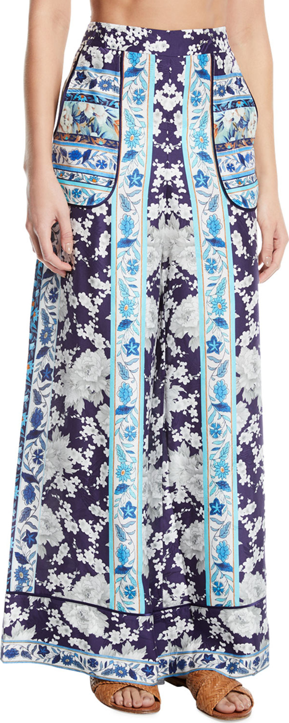 Camilla Cuffed Floral-Print Wide-Leg Lounge Coverup Pants