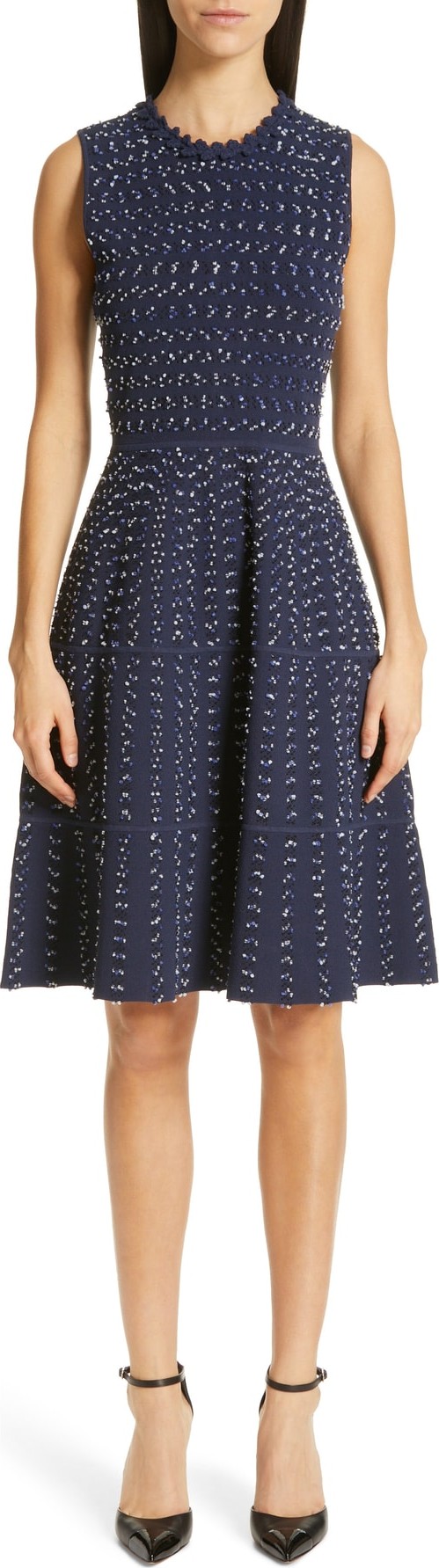 Lela Rose Speckled Tweed Sweater Dress