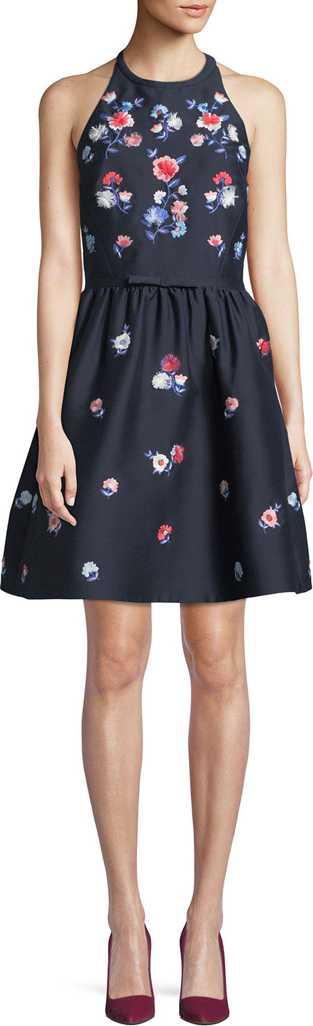 Kate Spade New York pom embroidered floral halter dress