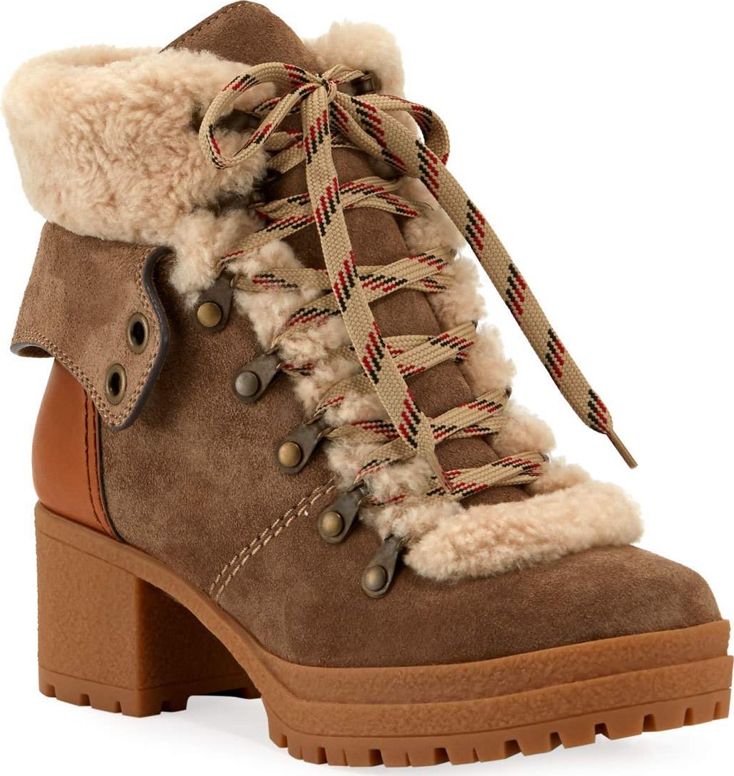 See By Chloé Fur-Lined Lace-Up Chunky Boots