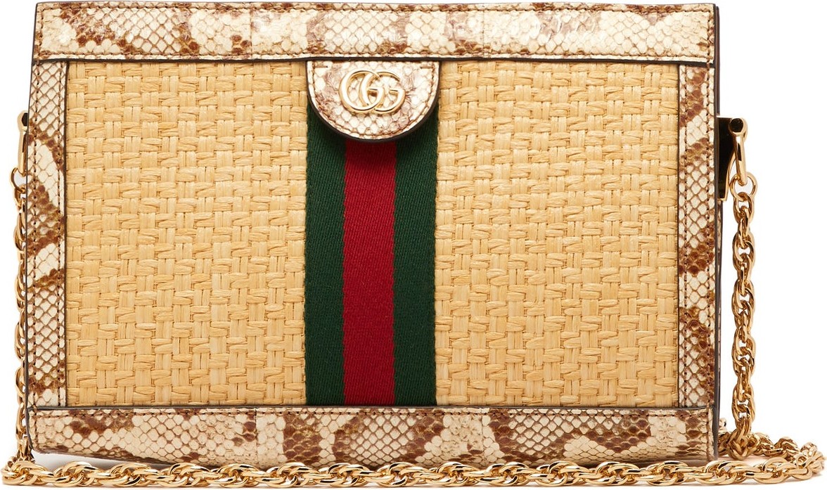 Gucci Ophidia small watersnake-trim woven bag