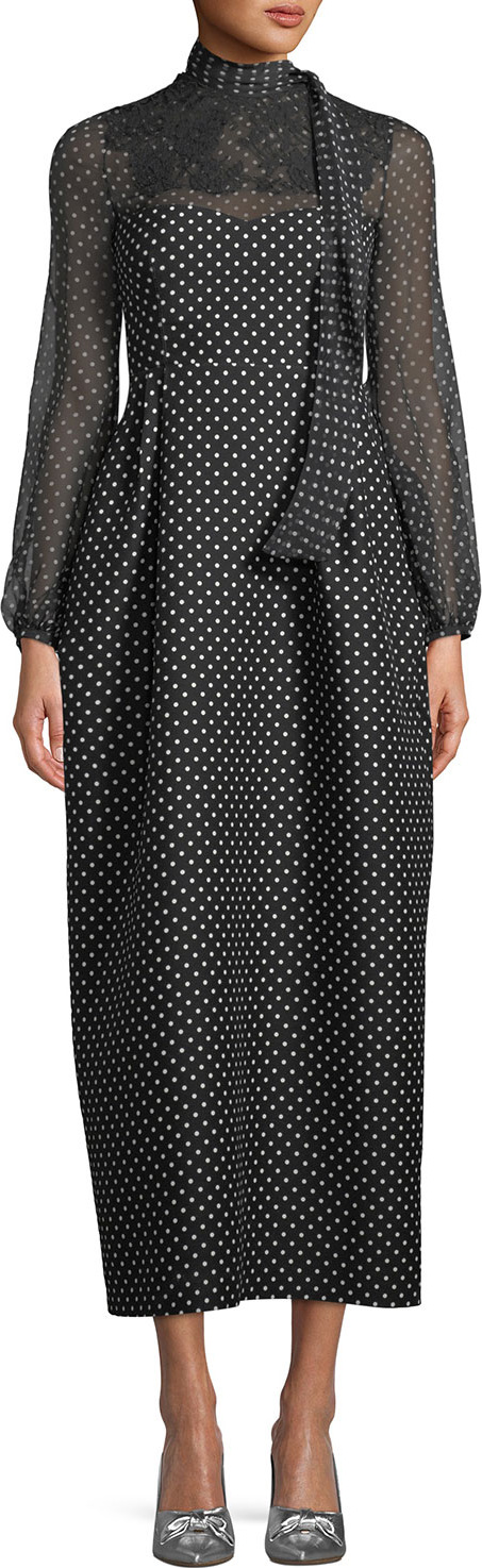 Valentino Long-Sleeve Polka-Dot Maxi Dress