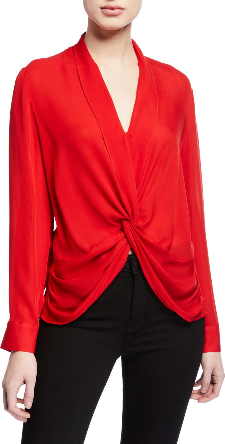 L'AGENCE Mariposa Silk Crossover Blouse
