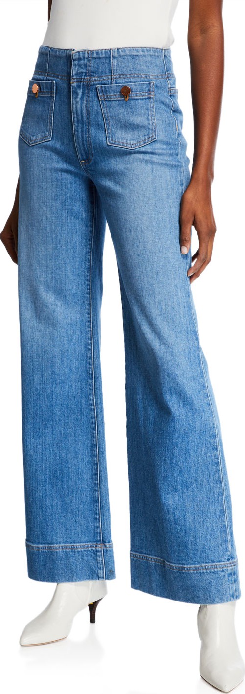 Alice + Olivia Gorgeous Wide-Leg Jeans with Patch Pockets
