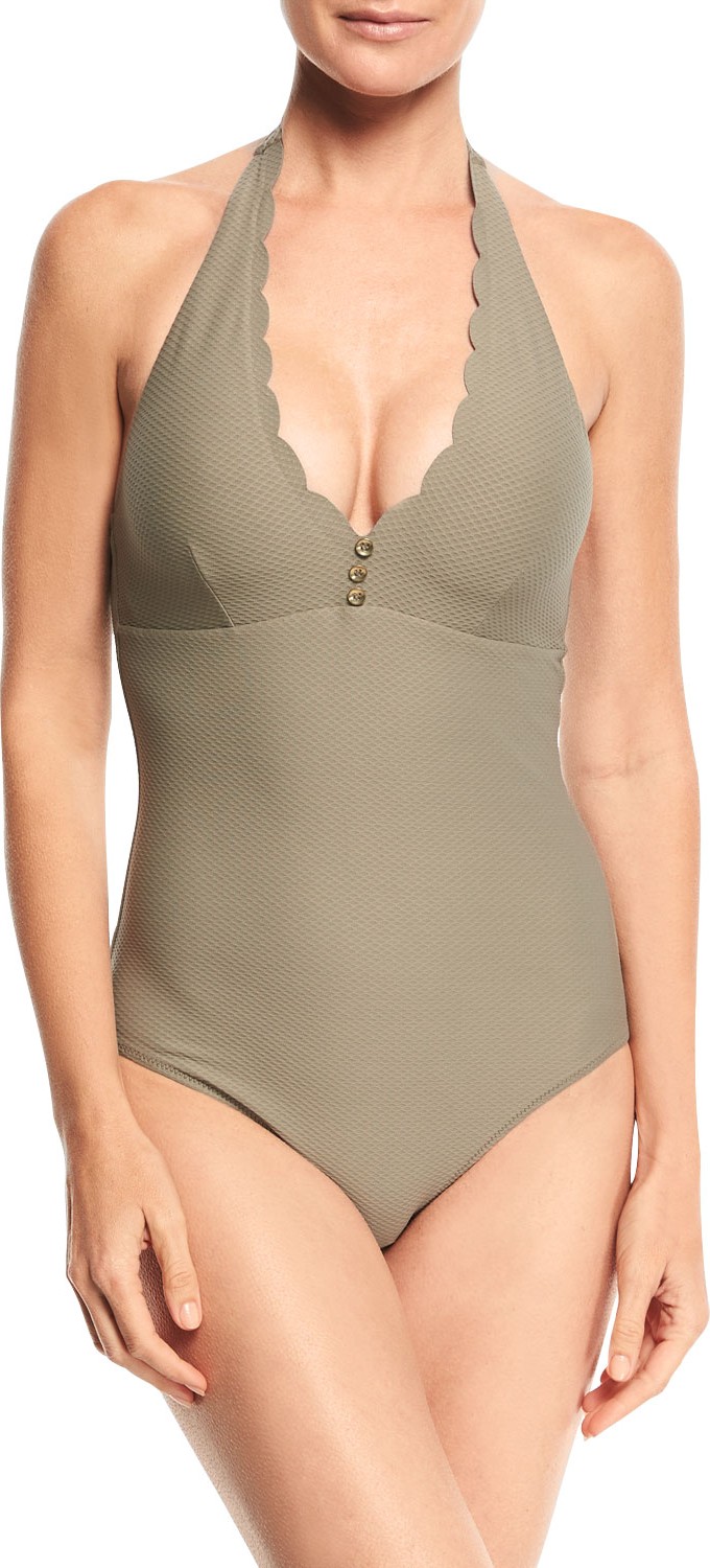 HEIDI KLEIN Lumu Scalloped Halter One-Piece Swimsuit