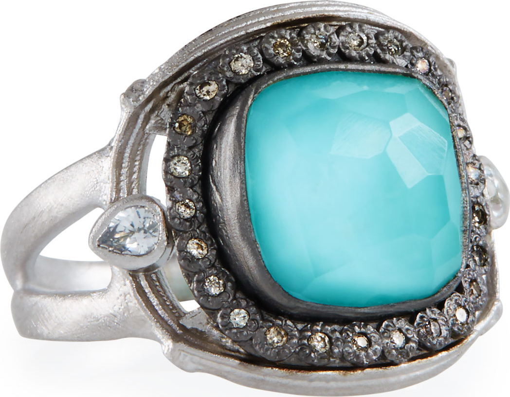 Armenta New World Cushion Turquoise & Quartz Doublet Ring