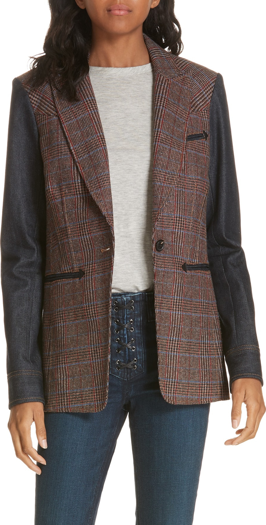 Veronica Beard Mela Denim Sleeve Dickey Jacket